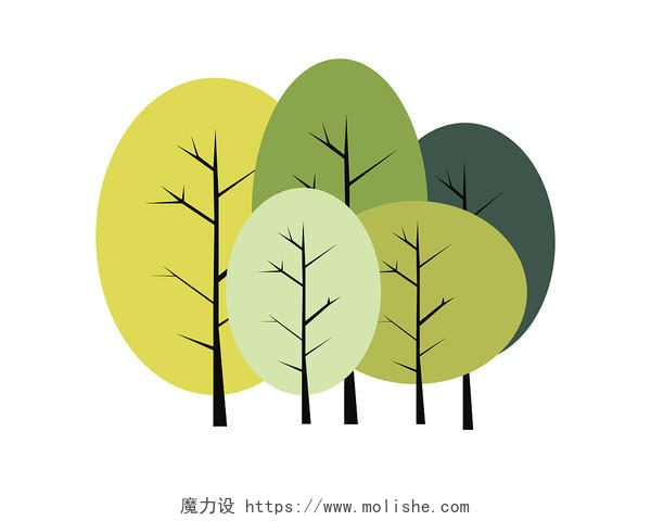 绿色手绘卡通树木树矢量元素PNG素材